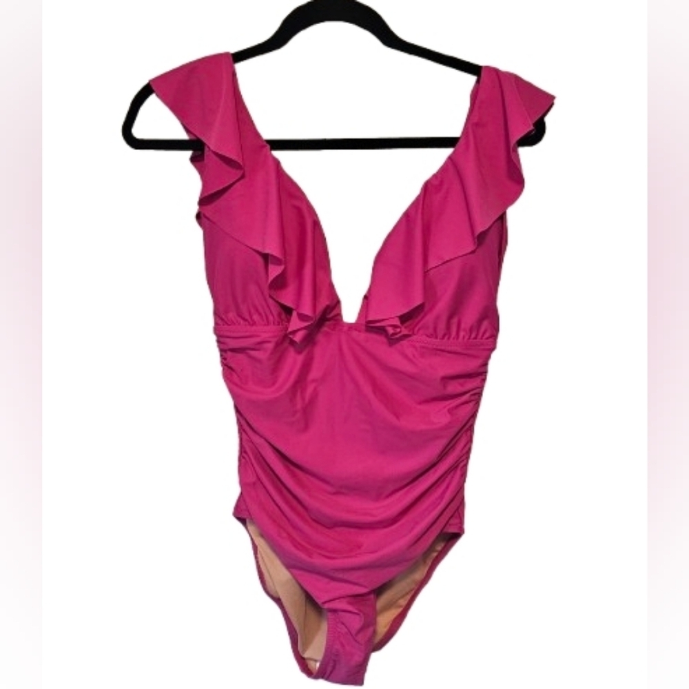 J. Crew Fushia Pink Ruffle One-Piece Swimsuit Women's Size 10 New with tags
